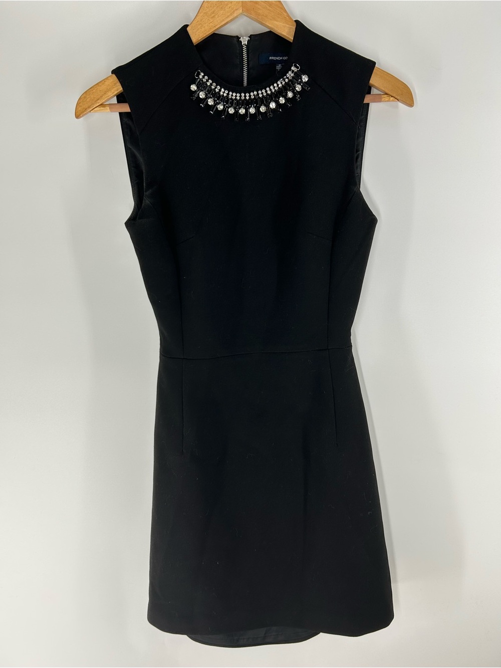 French Connection Black Sleeveless Mini Dress with Jeweled Neckline